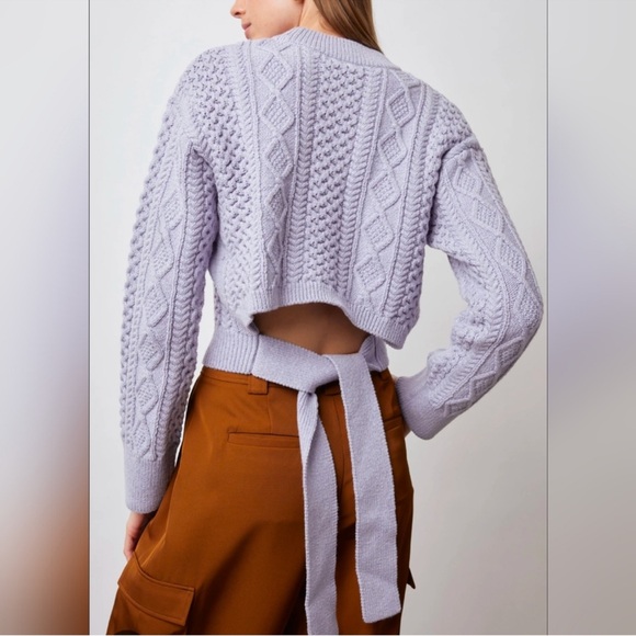 Rails Amy Cable Knit Tie Back Sweater in Lavender Size Large - Picture 3 of 12